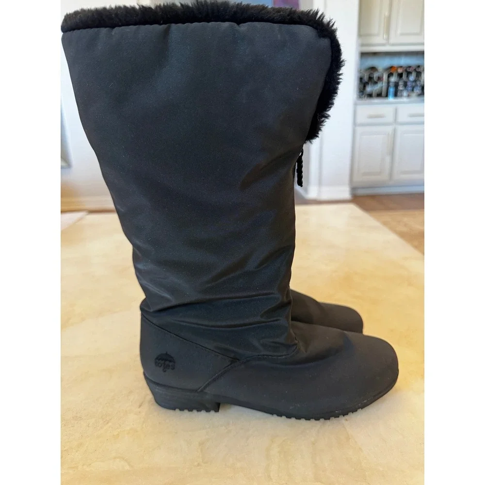 Totes Womens Tall Winter Boots 8.5 Wide Width Black Faux Fur Waterproof Snow